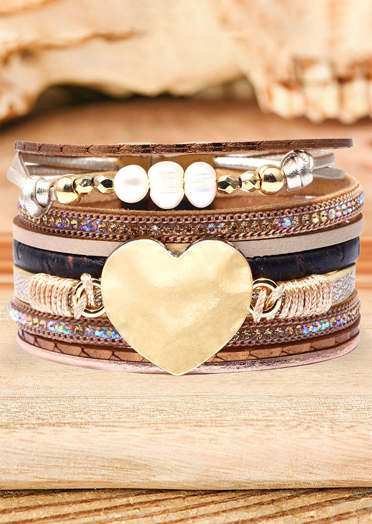 

Heart Pearl Magnetic Buckle Bracelet, Brown, 524596