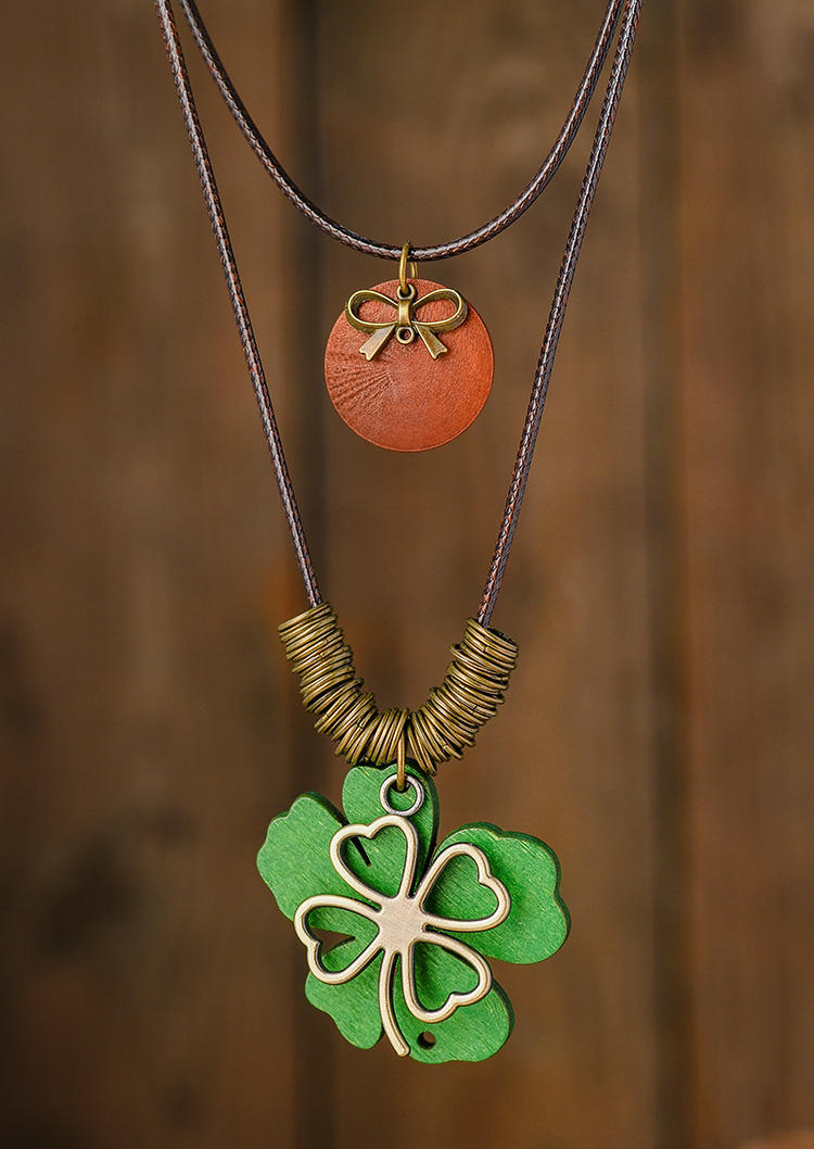 St. Patrick's Day Lucky Shamrock Dual-Layered Pendant Necklace