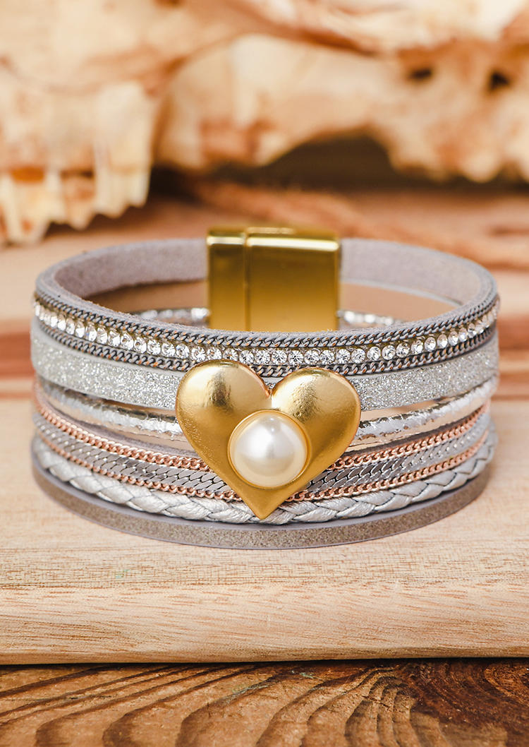 

Heart Pearl Magnetic Buckle Bracelet, Silver, 529239
