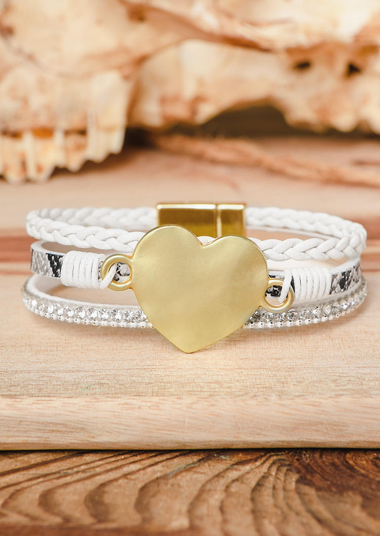 

Rhinestone Heart Magnetic Buckle Bracelet, Beige, 529242