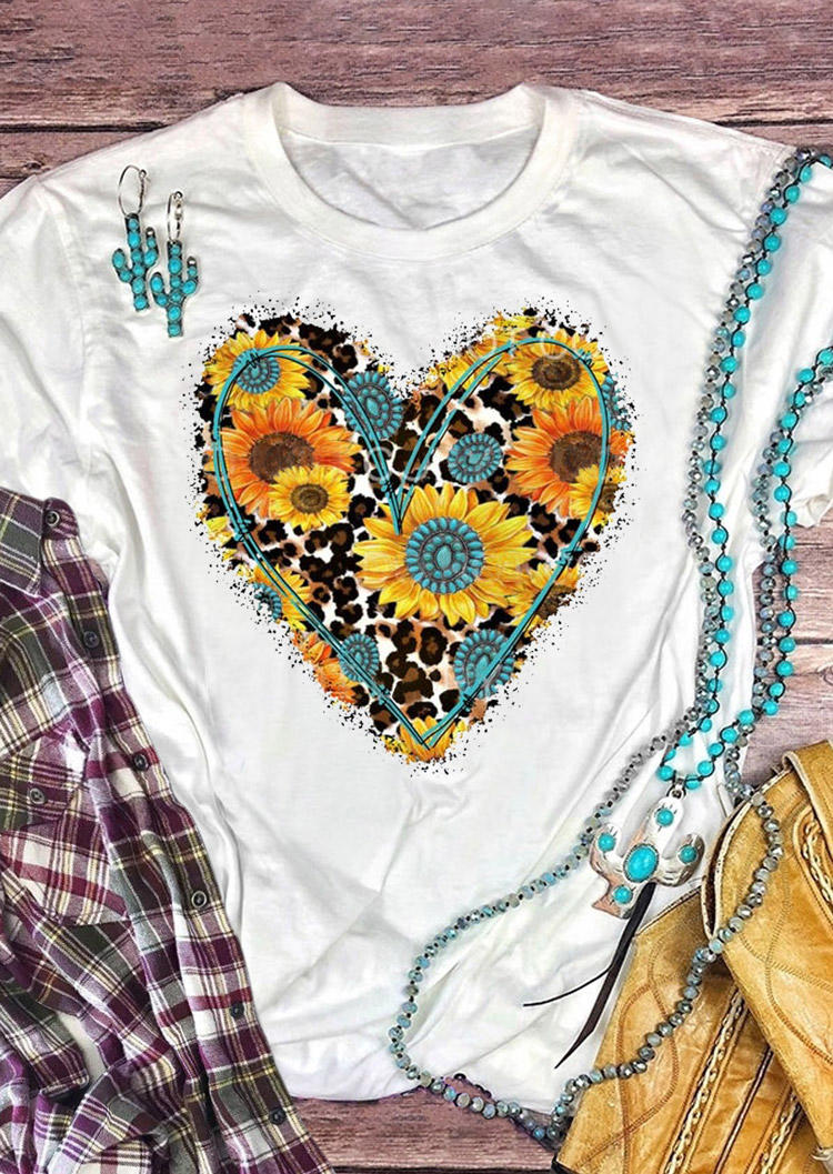 

Sunflower Leopard Heart T-Shirt Tee - White, 529454