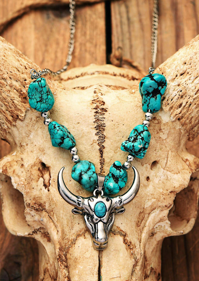 

Turquoise Cross Steer Skull Pendant Necklace, Pattern1, 527753