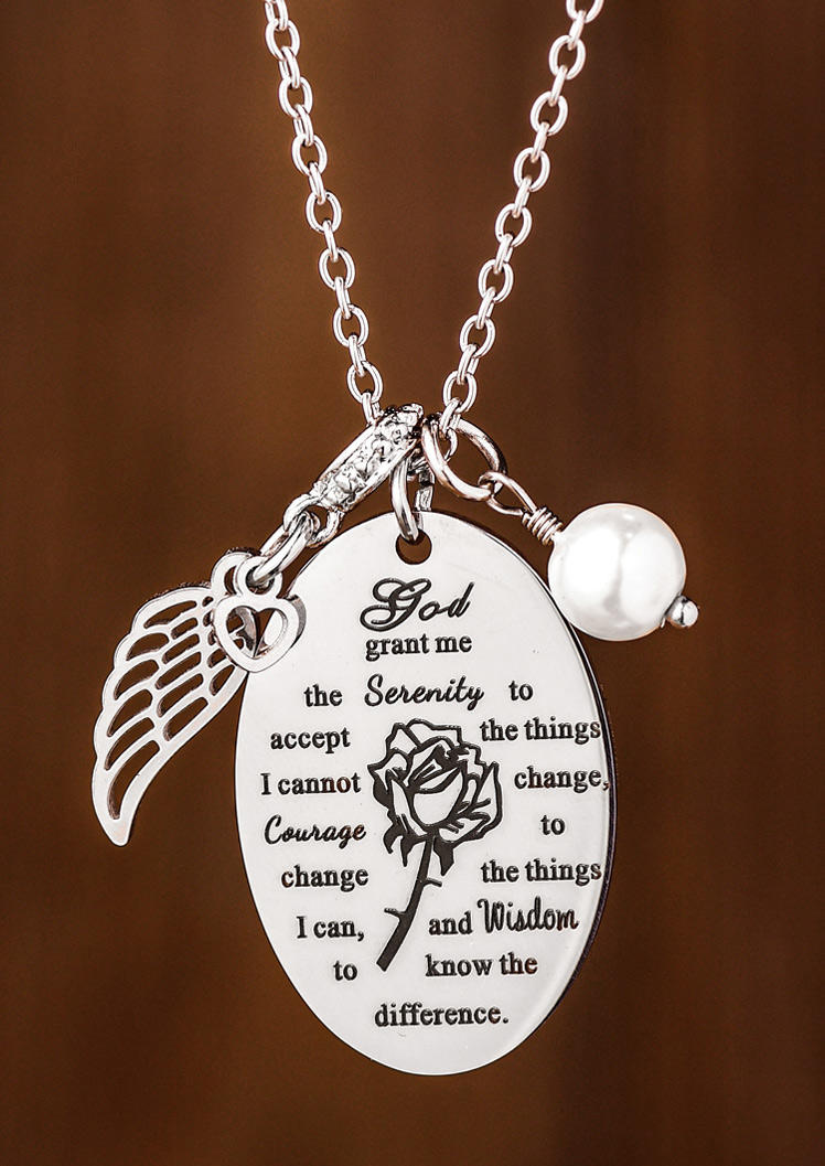 

God Grant Me The Serenity Rose Necklace, Silver, 529289