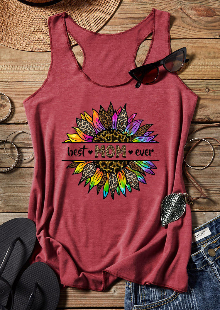 

Best Mom Ever Heart Leopard Sunflower Racerback Tank - Brick Red, 529486
