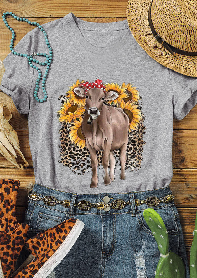

Cattle Leopard Sunflower T-Shirt Tee - Light Grey, 529504
