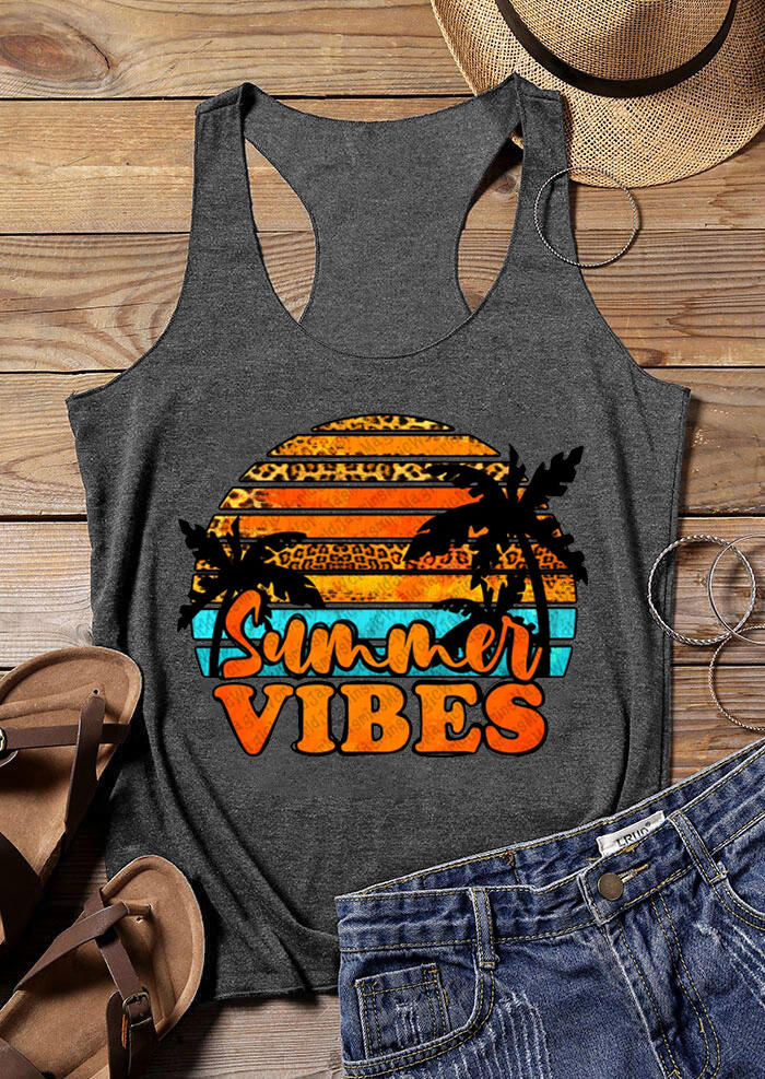 

Summer Vibes Palm Leopard Racerback Tank - Dark Grey, 529510