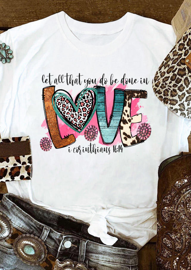 

Valentine Love Leopard Heart Turquoise T-Shirt Tee - White, 529522