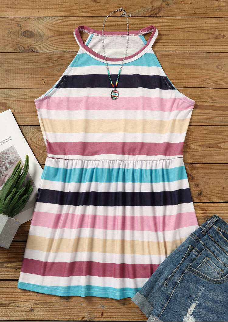 Colorful Striped Ruffled Halter Camisole