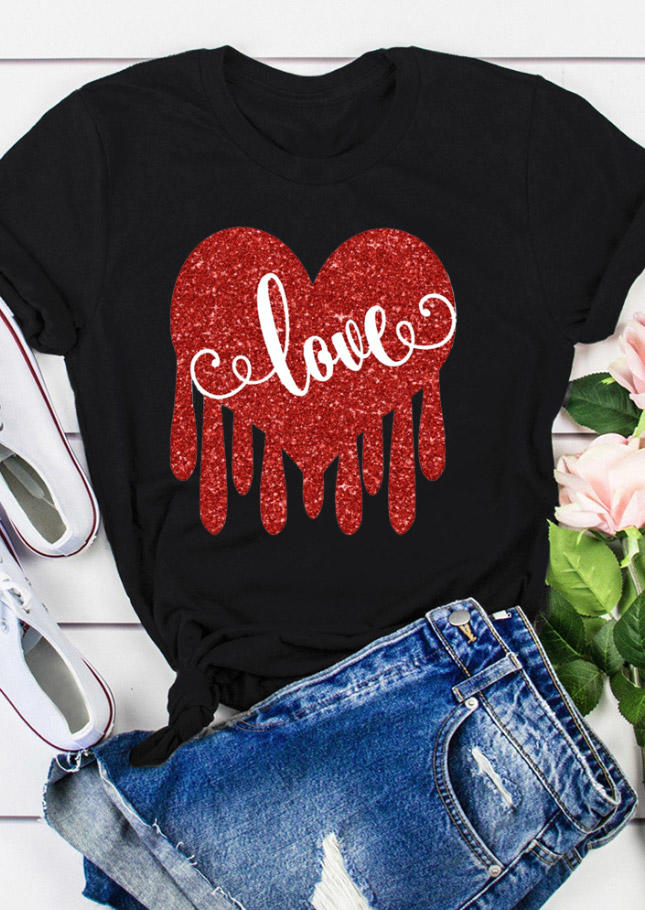 

Love Heart T-Shirt Tee - Black, 528687