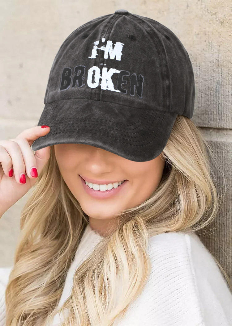 

I'm OK Washed Distressed Baseball Cap, Pattern1;pattern2, 529352