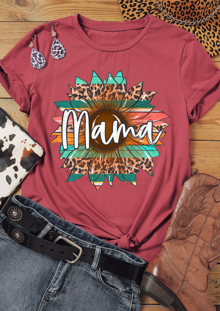 

Mama Leopard Sunflower T-Shirt Tee - Brick Red, 529495