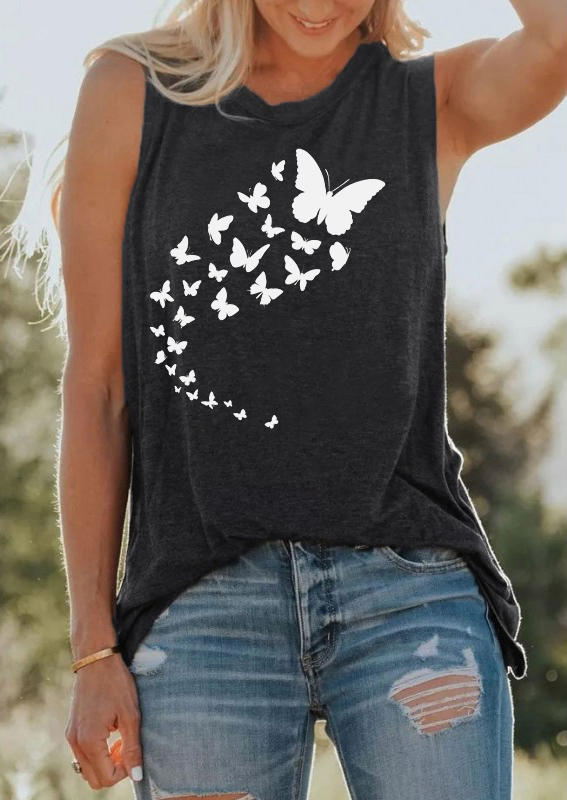 

Butterfly Sleeveless Casual Tank - Dark Grey, 529617