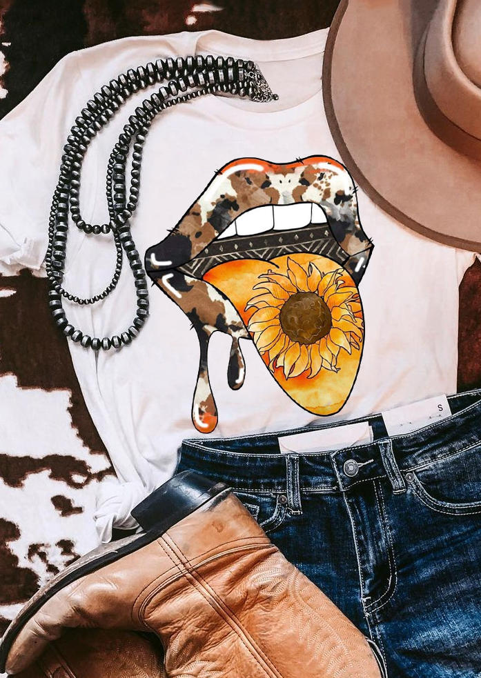 

Cow Lips Sunflower T-Shirt Tee - White, 529619
