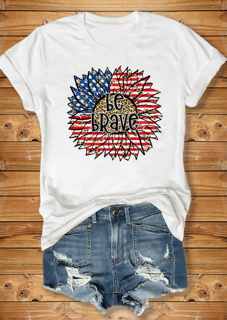 

Be Brave Sunflower Leopard T-Shirt Tee - White, 529642