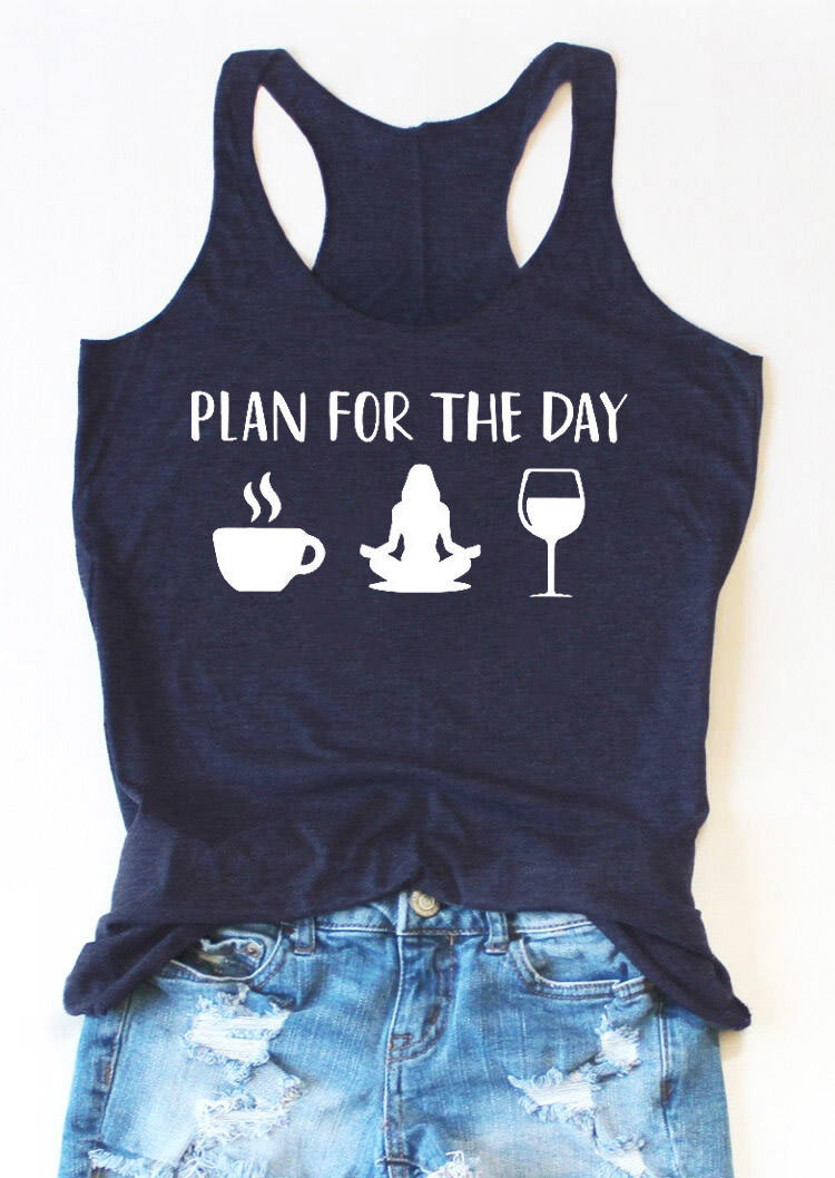 

Plan For The Day Coffee Yoga Wine Racerback Tank - Navy Blue, 529683