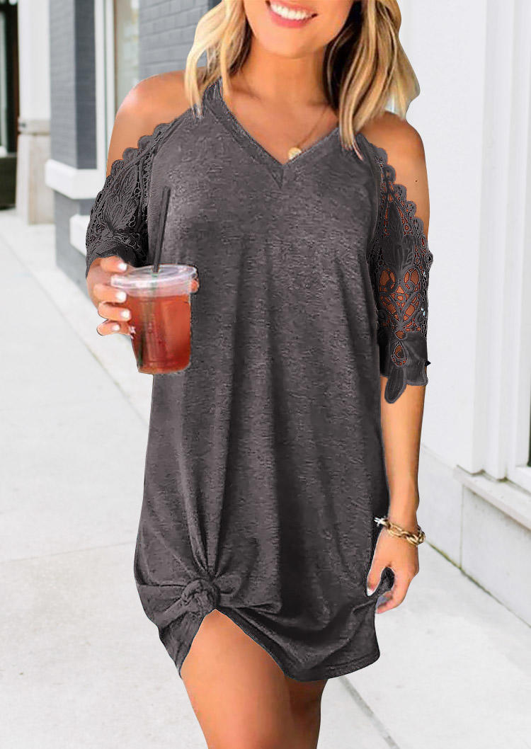 Lace Splicing Cold Shoulder Mini Dress - Gray