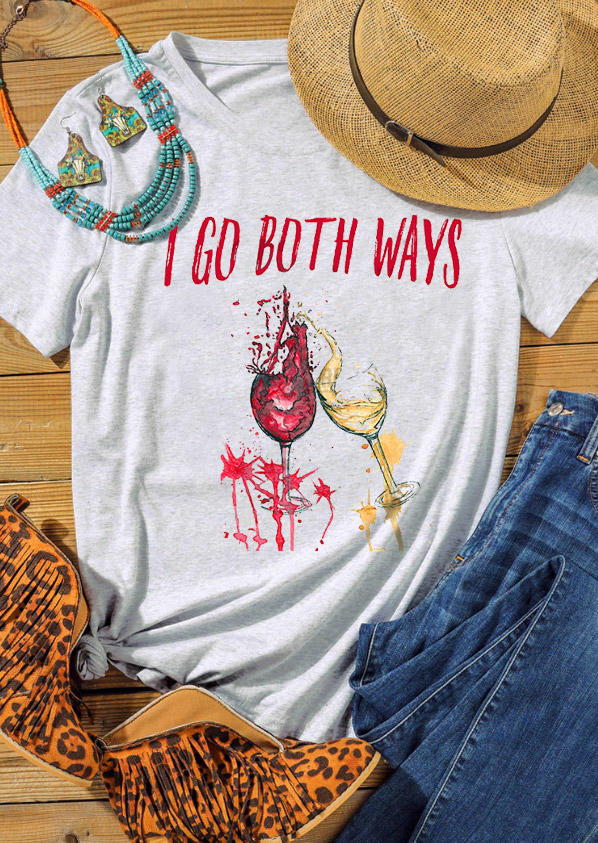 

I Go Both Ways Wine Glass T-Shirt Tee - Light Grey, 528939