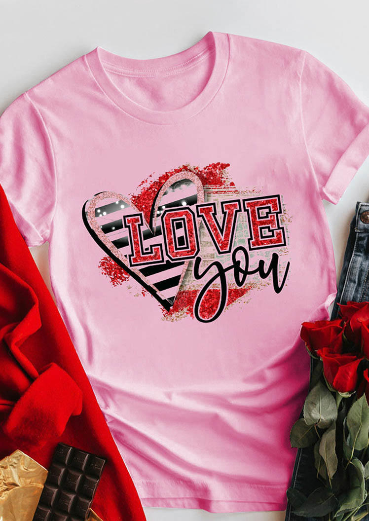 

Love You Heart Striped T-Shirt Tee - Pink, 529286