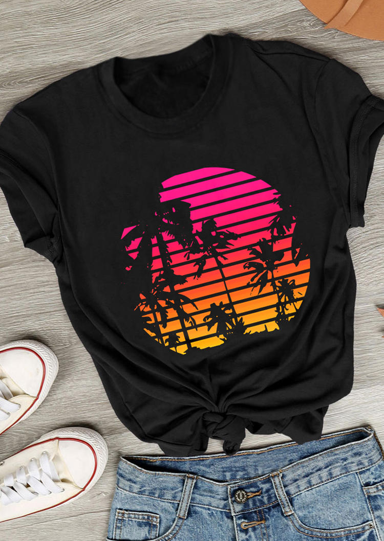 

Sunset Beach O-Neck T-Shirt Tee - Black, 529618