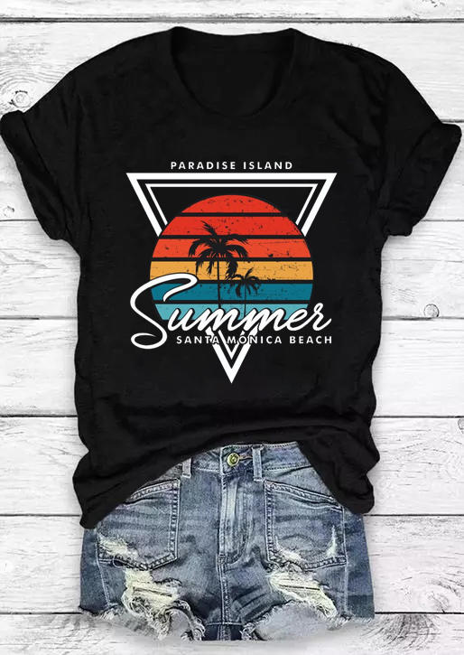 

Summer Santa Monica Beach T-Shirt Tee - Black, 529624
