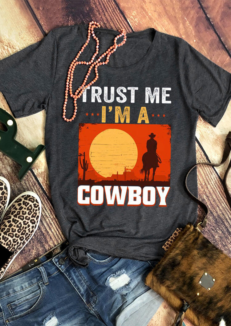 

Trust Me I' A Cowboy Cactus T-Shirt Tee - Dark Grey, 529637