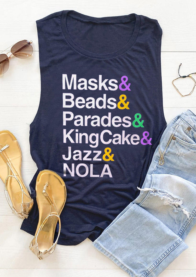 

Masks & Beads & Parades & King Cake & Jazz & Nola Tank - Navy Blue, 529643