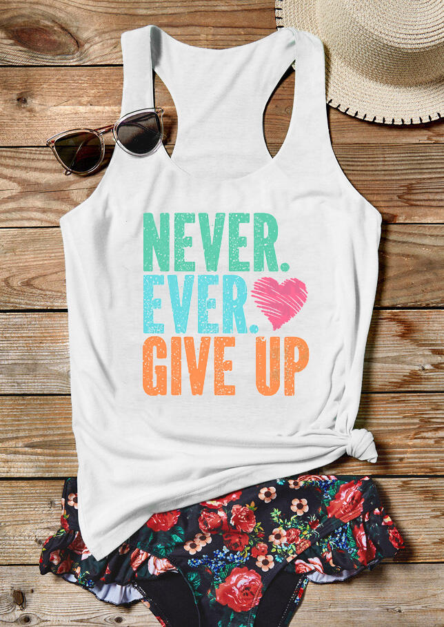 

Never Ever Give Up Racerback Tank - White, 529690