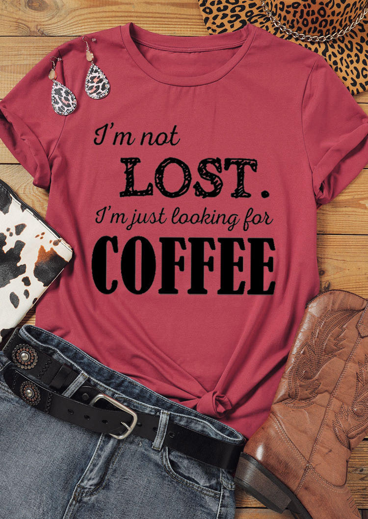 

I' Not Lost I' Just Looking For Coffee T-Shirt Tee - Brick Red, 529692
