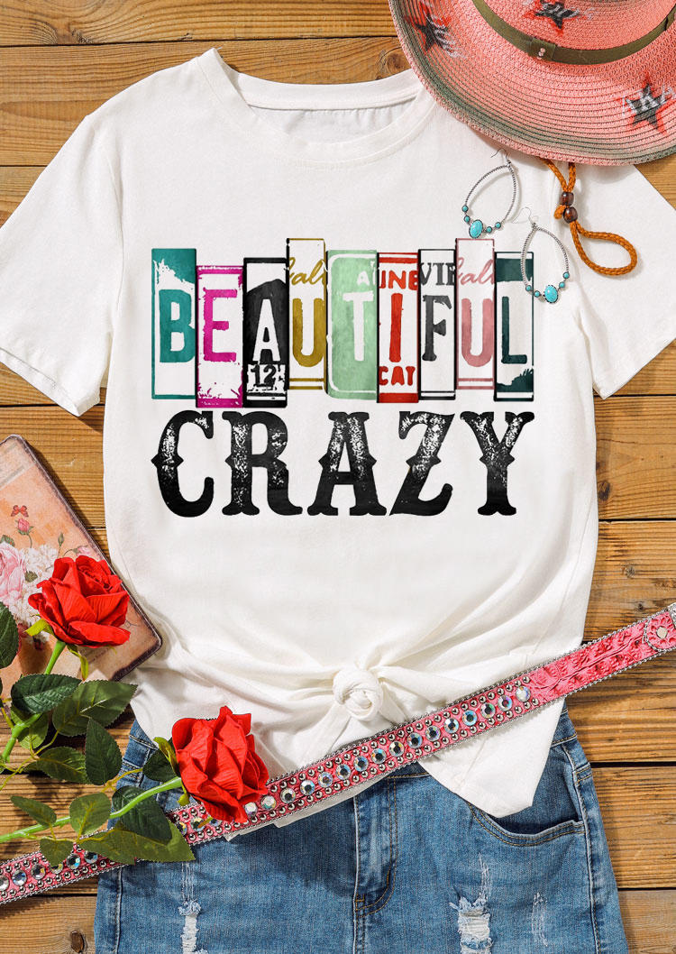 

Beautiful Crazy O-Neck T-Shirt Tee - White, 529698