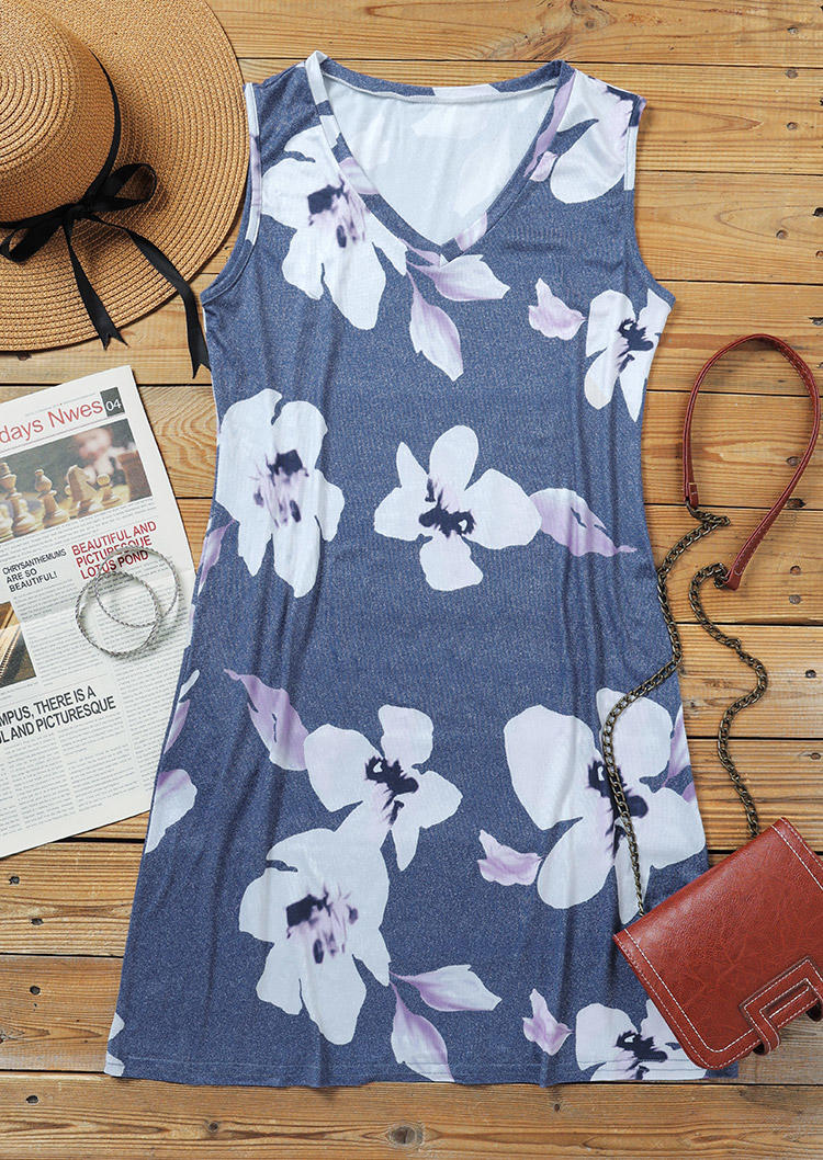 Floral Sleeveless Mini Dress - Light Purple