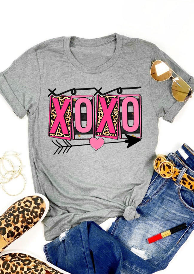 Xoxo Leopard T-Shirt Tee - Gray