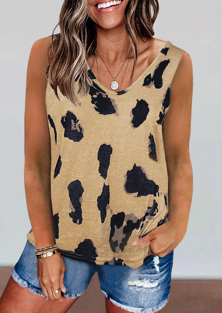 

Cow Sleeveless Casual Tank - Khaki, 528980