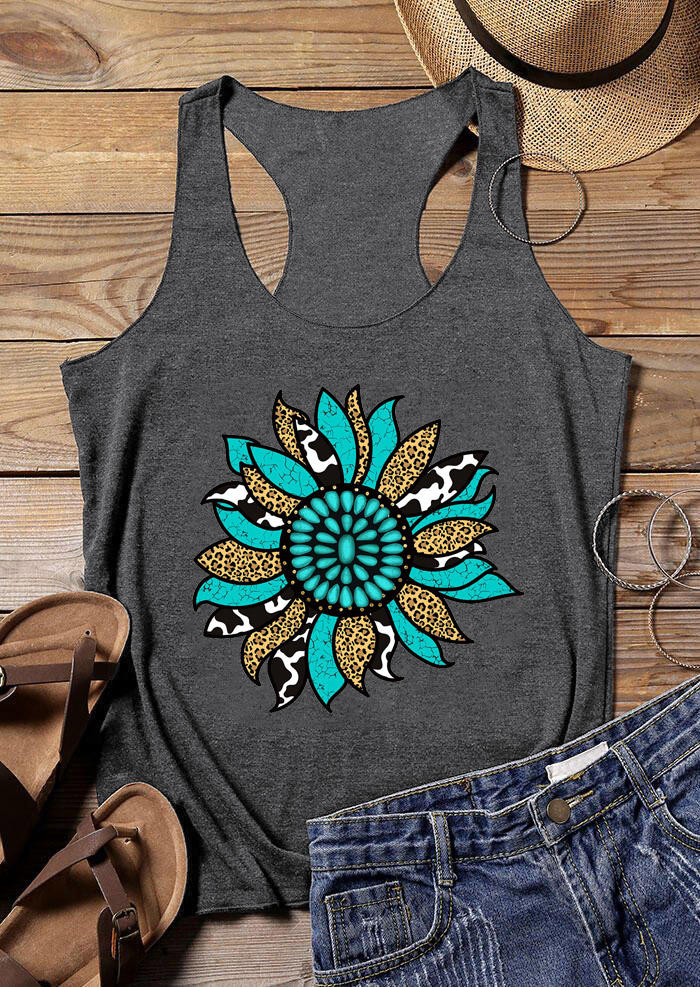 

Sunflower Turquoise Leopard Cow Racerback Tank - Dark Grey, 529645