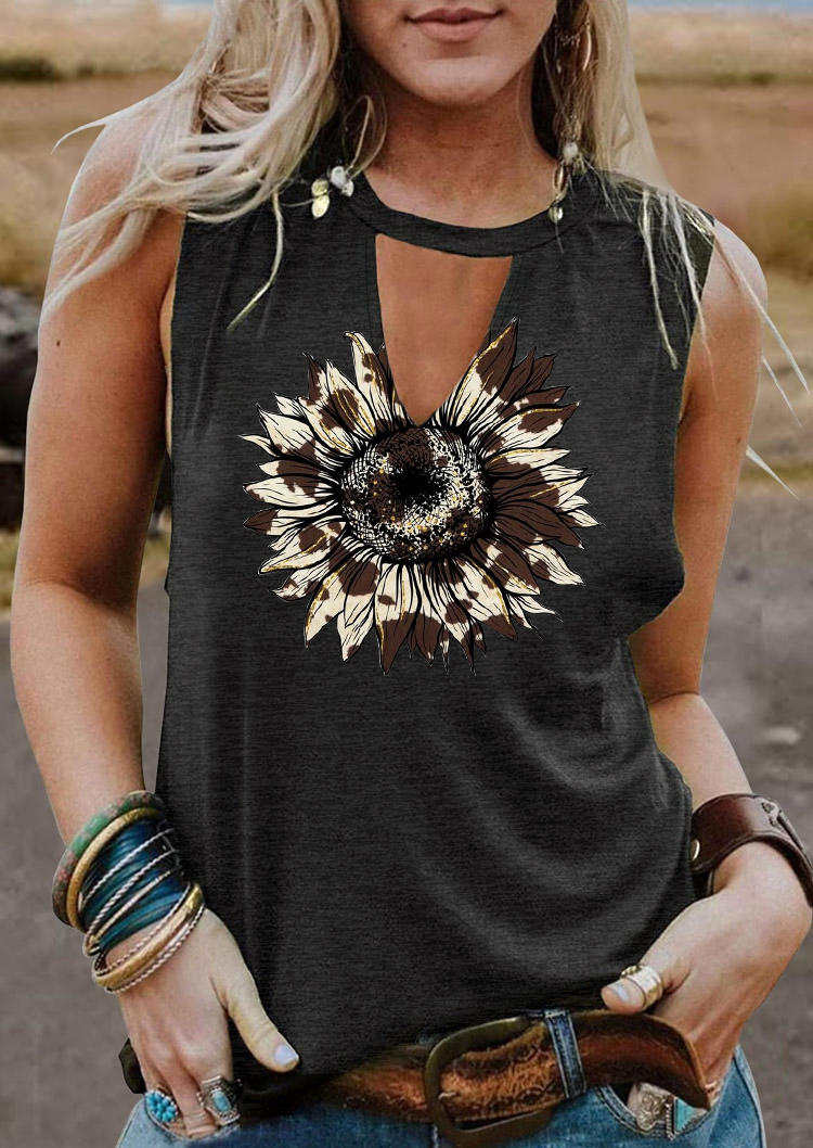

Cow Sunflower Keyhole Neck Tank - Dark Grey, 529652