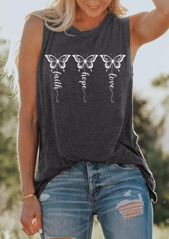 

Faith Hope Love Butterfly Tank - Dark Grey, 529654