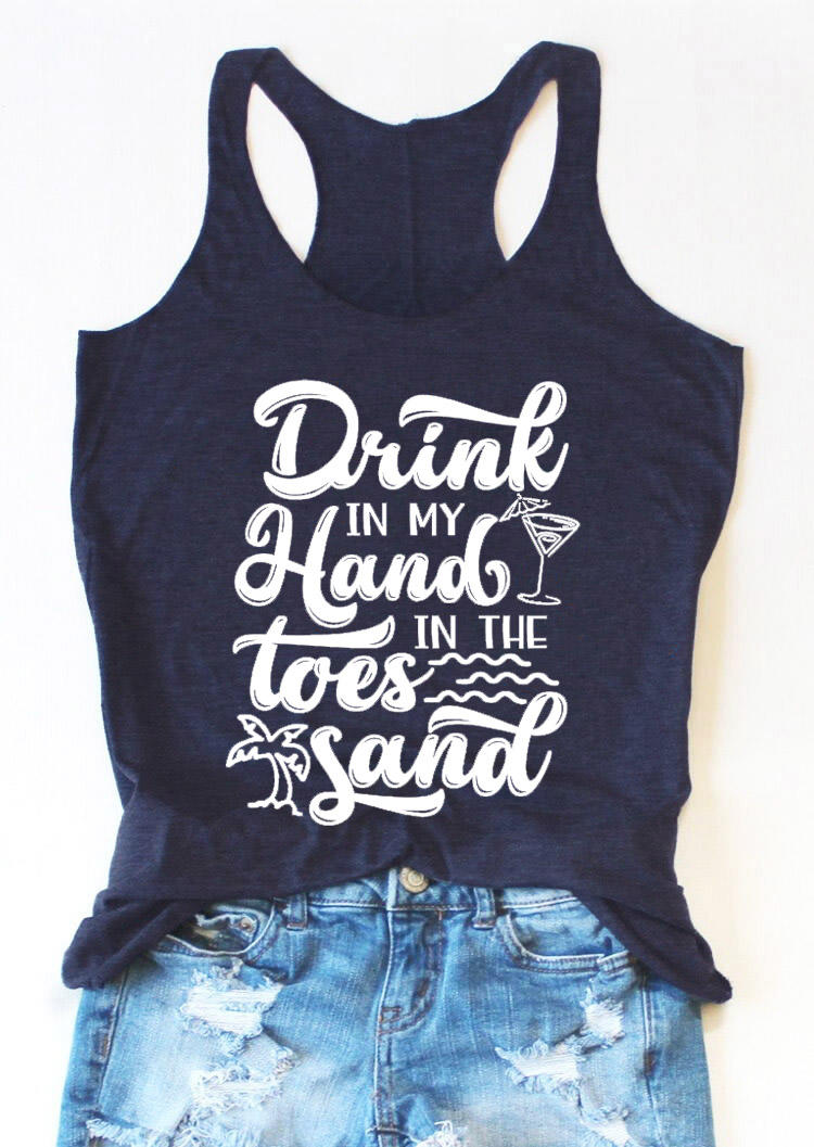 

Drink In My Hand In The Toes Sand Racerback Tank - Navy Blue, 529666