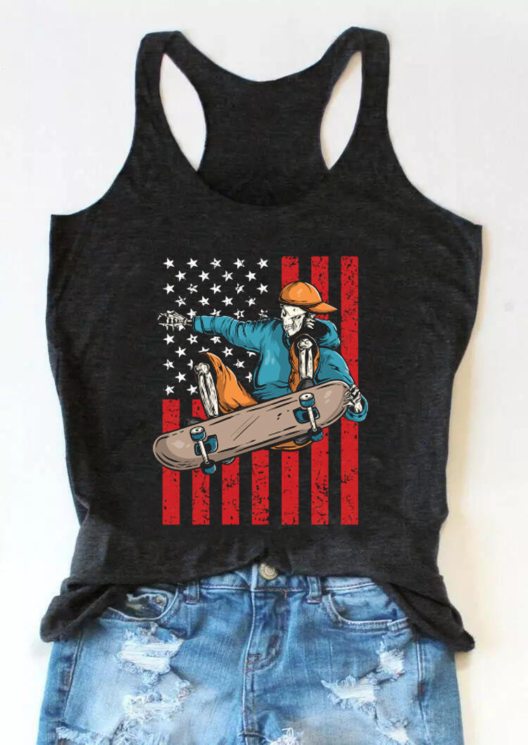 

American Flag Skateboard Racerback Tank - Dark Grey, 529672