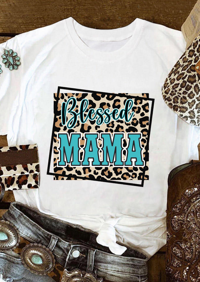 

Blessed Mama Leopard T-Shirt Tee - White, 529678