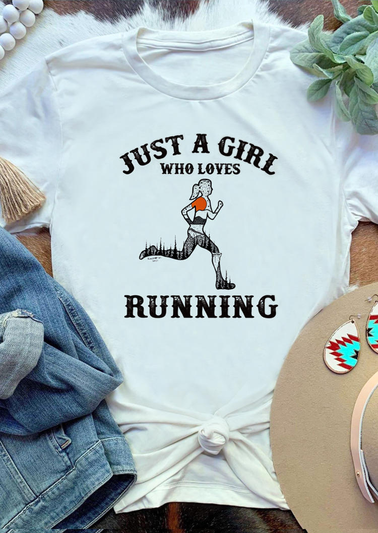 

Just A Girl Who Loves Running T-Shirt Tee - White, 529679