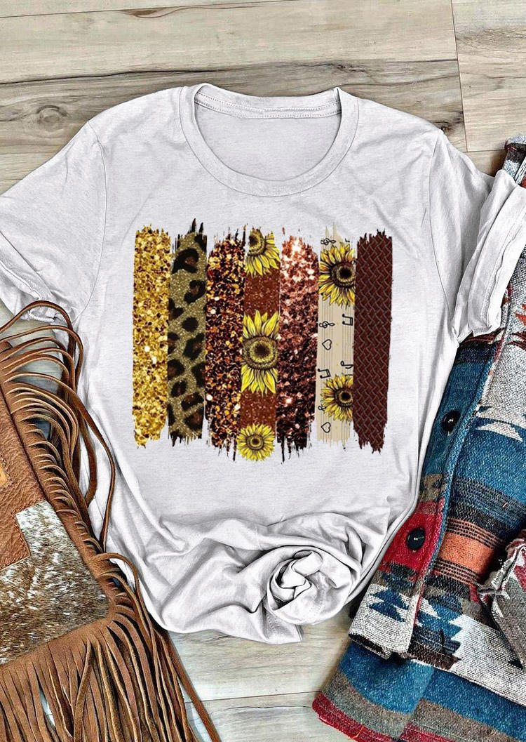 

Sunflower Leopard O-Neck T-Shirt Tee - Light Grey, 529959