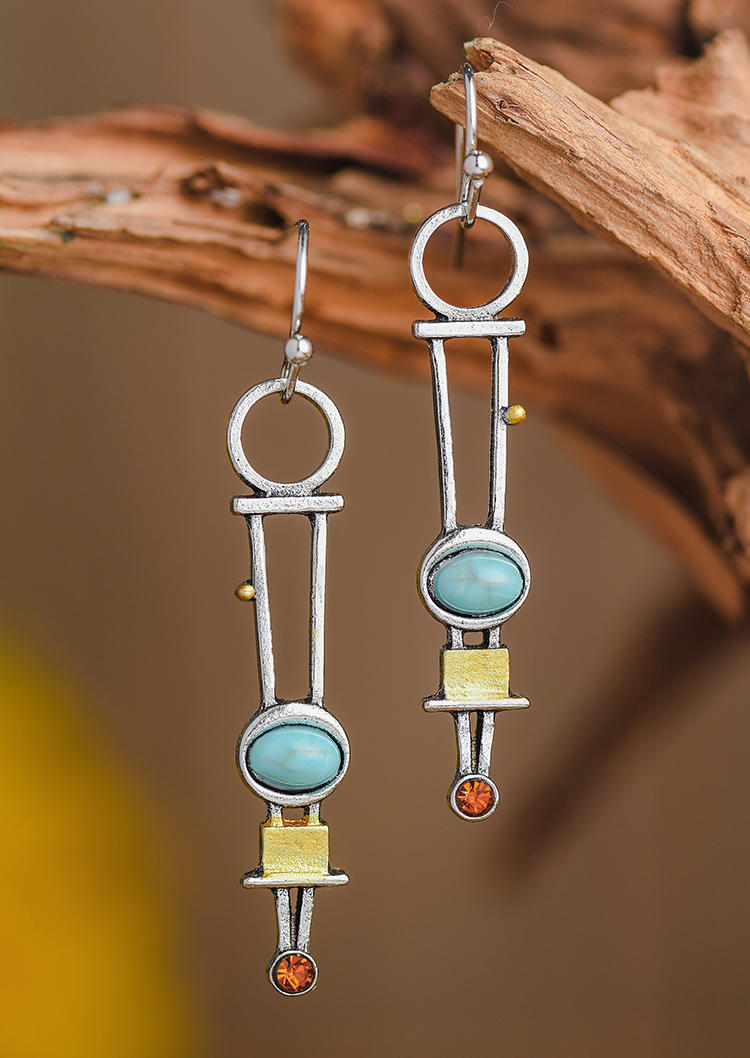 

Turquoise Geometric Alloy Earrings, Silver, 527966
