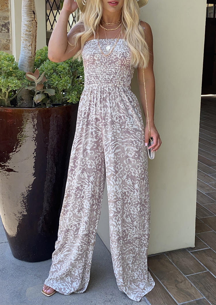 

Leopard Smocked Tie Open Back Jumpsuit, 528775