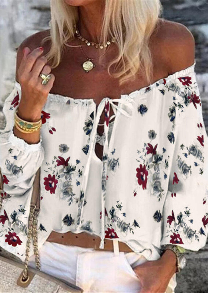 

Floral Off Shoulder Blouse - White, 529338