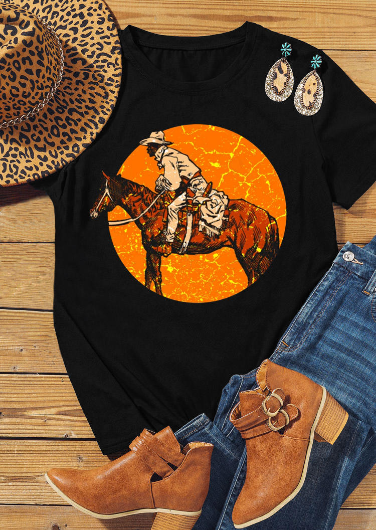 

Cowboy Horse O-Neck T-Shirt Tee - Black, 529971