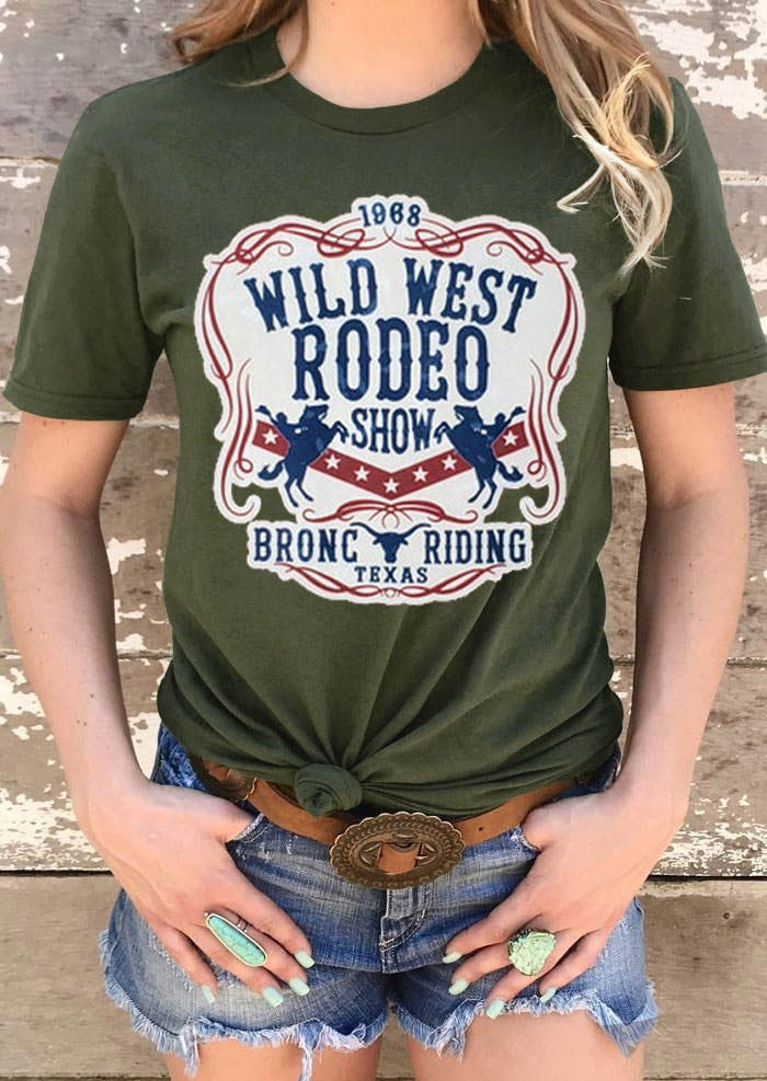 

Wild West Rodeo Show Bronc Riding Texas T-Shirt Tee - Army Green, 529977
