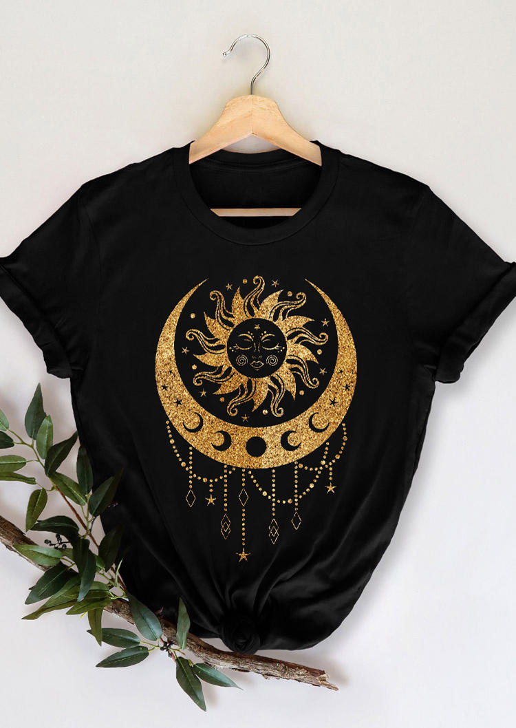 

Sun And Moon O-Neck T-Shirt Tee - Black, 529980