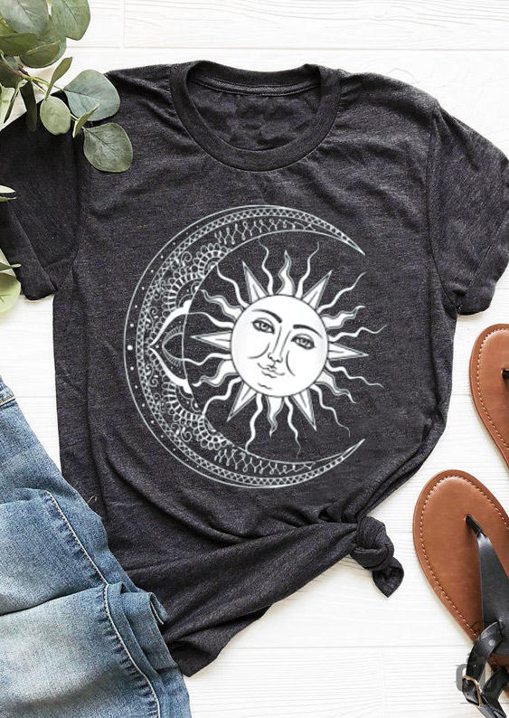 

Mandala Sun Tribal Moon T-Shirt Tee - Dark Grey, 529988