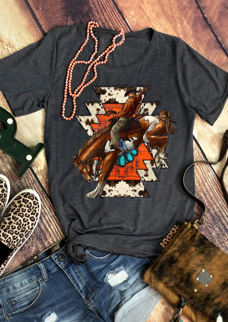 Aztec Cowhide Rodeo T-Shirt Tee - Dark Grey