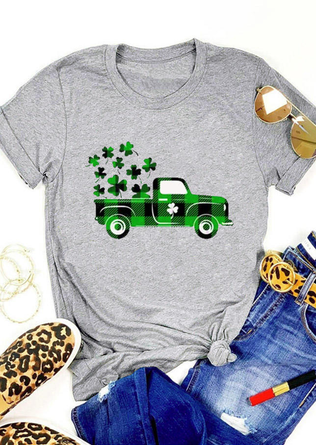 

St. Patrick' Day Lucky Shamrock Truck T-Shirt Tee - Gray, 529993