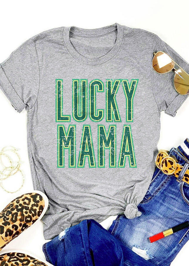 

St. Patrick' Day Lucky Mama T-Shirt Tee - Gray, 529999
